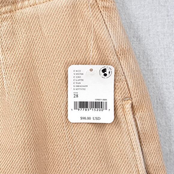 FREE PEOPLE Osaka Mid Rise Barrel Jean Womens 28 Latte Tan Cropped Twill NEW - Picture 11 of 16